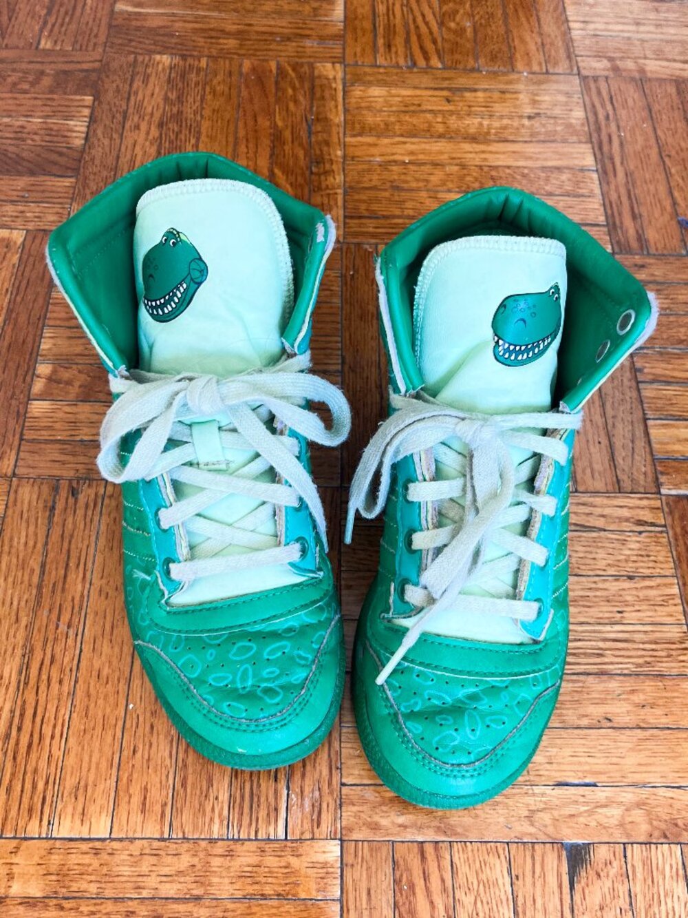 Kids Adidas Toy Story Sneakers Green Dino High Top Size 1.5 Youth